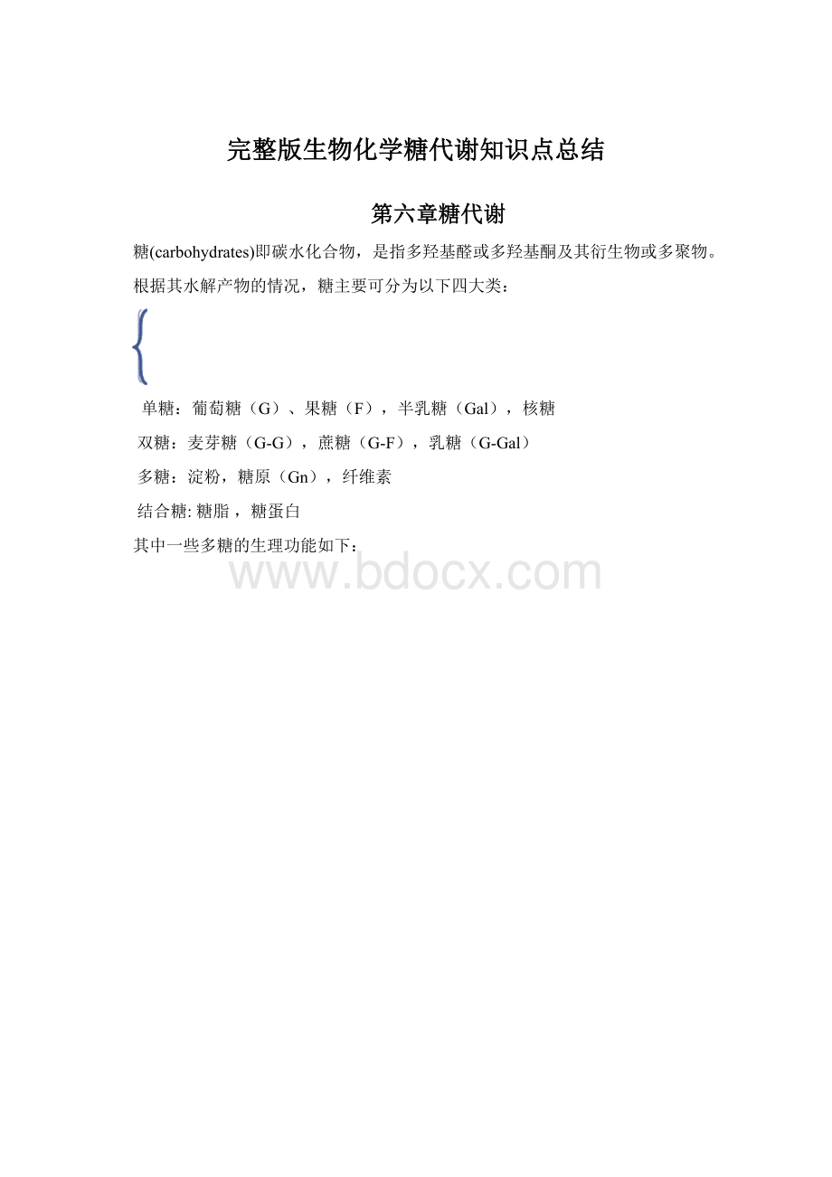 完整版生物化学糖代谢知识点总结.docx_第1页