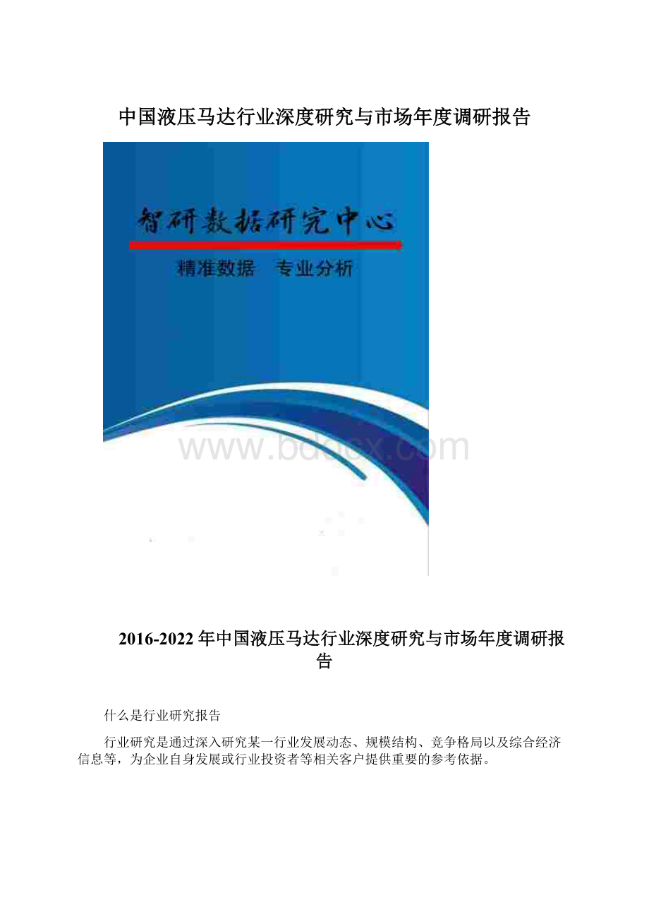 中国液压马达行业深度研究与市场年度调研报告.docx_第1页