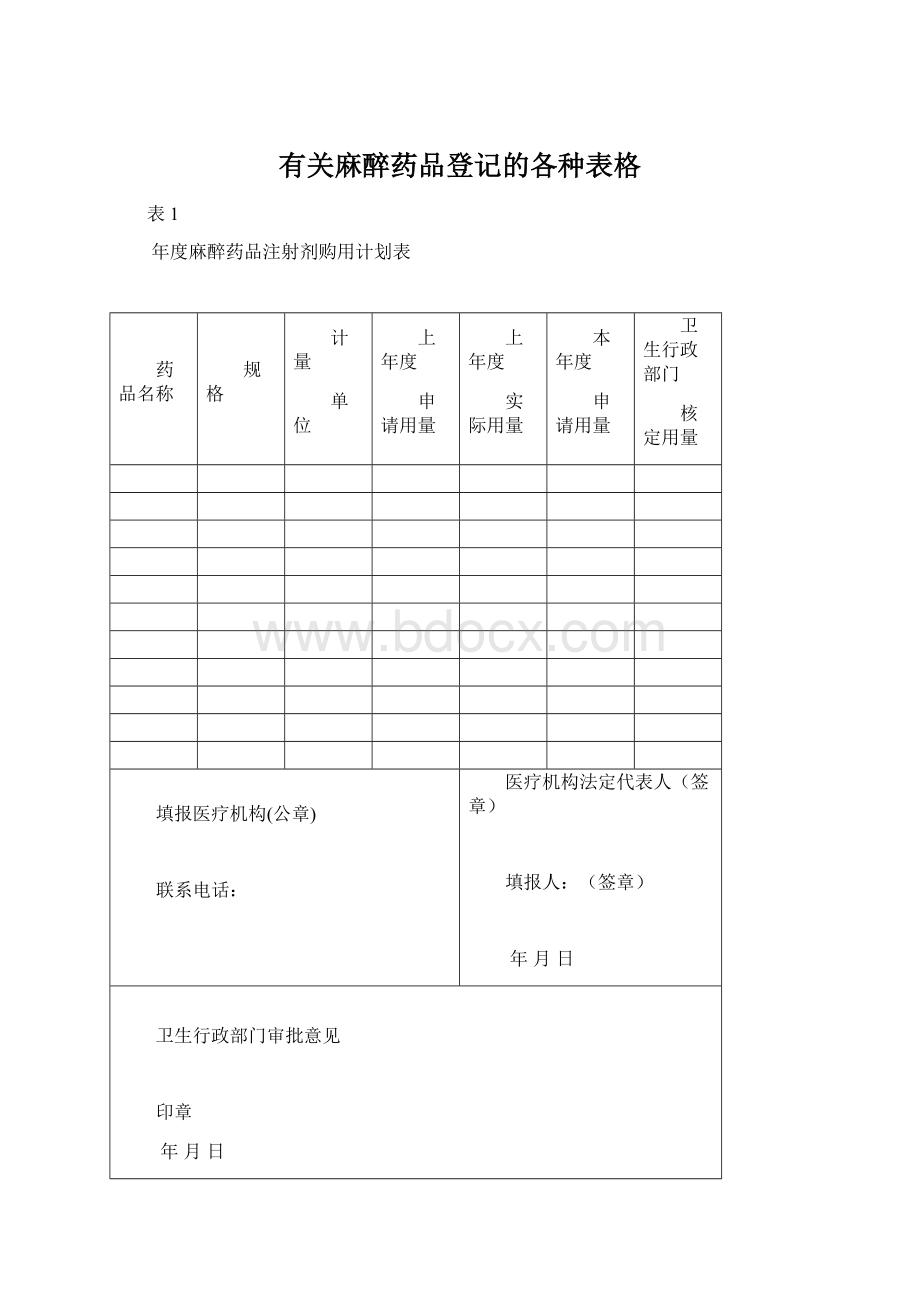 有关麻醉药品登记的各种表格Word下载.docx