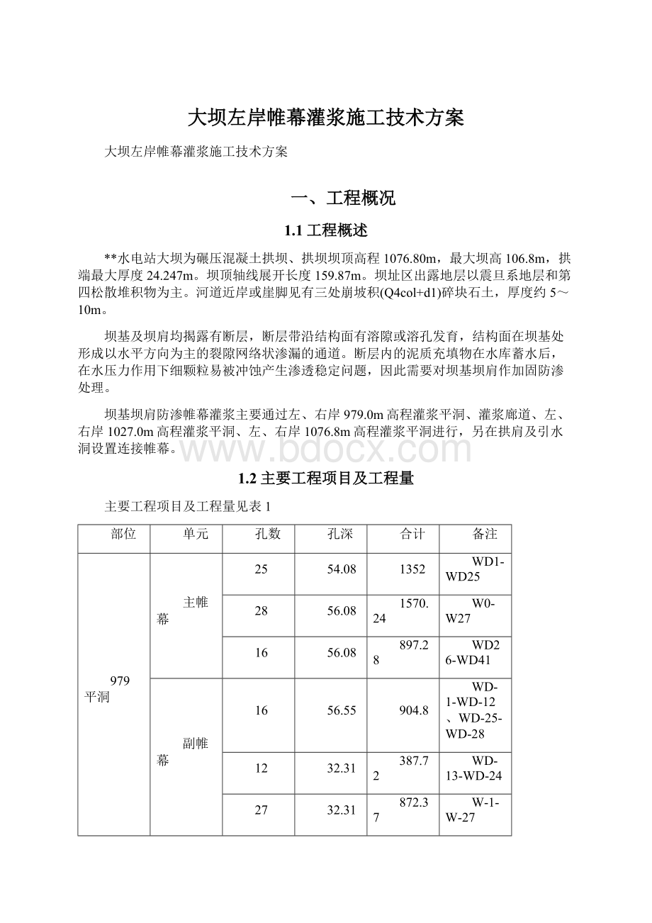 大坝左岸帷幕灌浆施工技术方案.docx_第1页