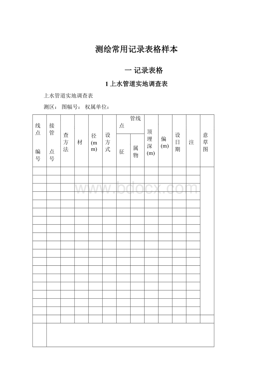 测绘常用记录表格样本Word格式.docx