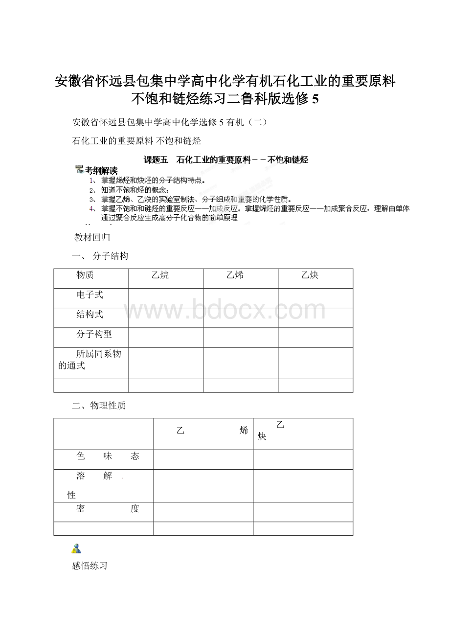 安徽省怀远县包集中学高中化学有机石化工业的重要原料不饱和链烃练习二鲁科版选修5.docx_第1页