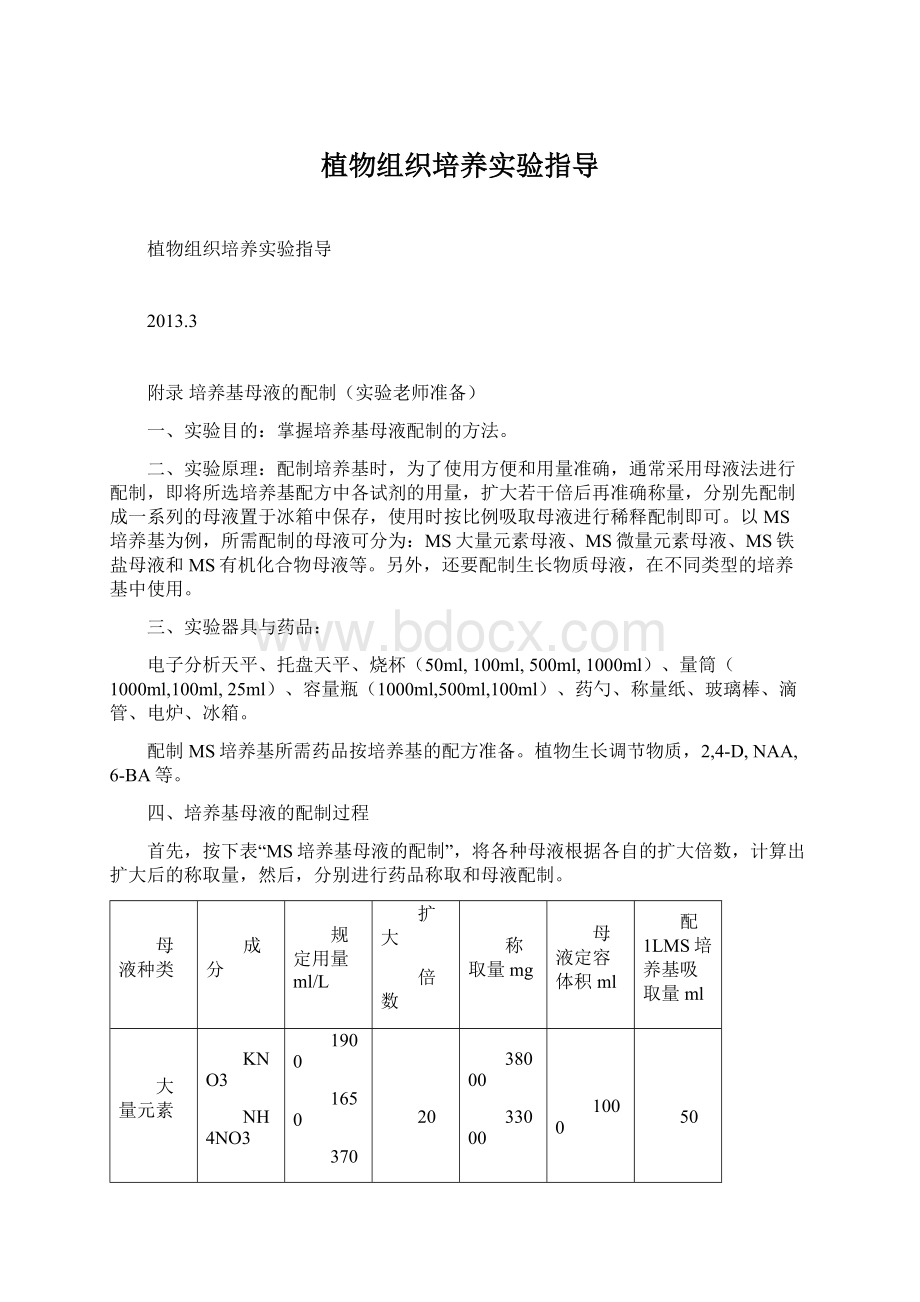 植物组织培养实验指导Word下载.docx