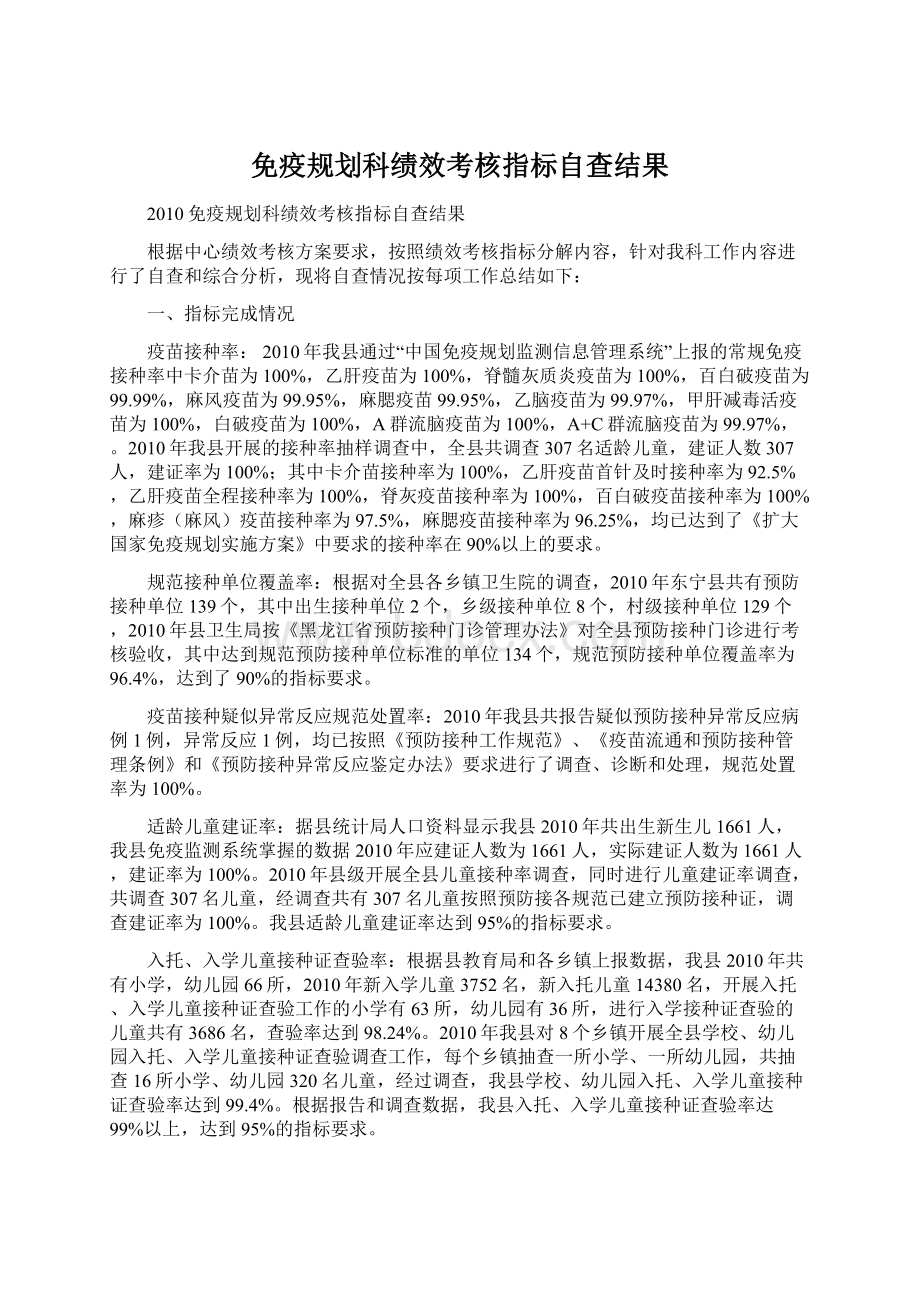 免疫规划科绩效考核指标自查结果.docx_第1页