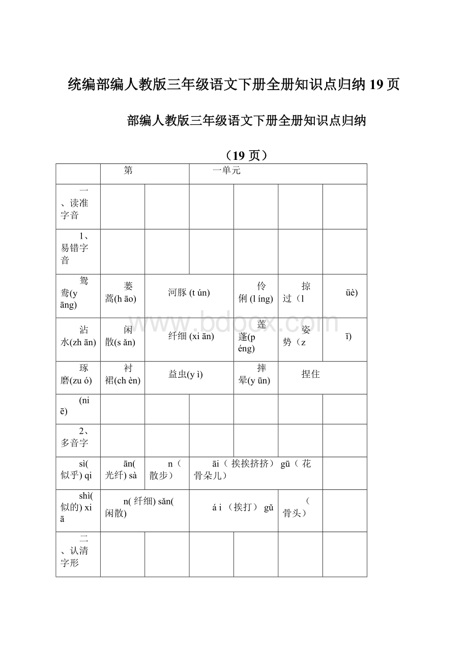 统编部编人教版三年级语文下册全册知识点归纳19页Word下载.docx