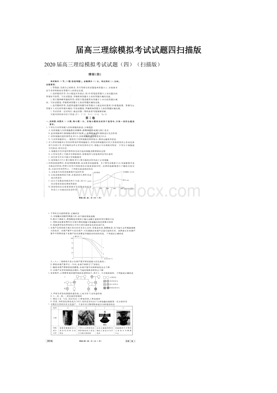 届高三理综模拟考试试题四扫描版.docx_第1页