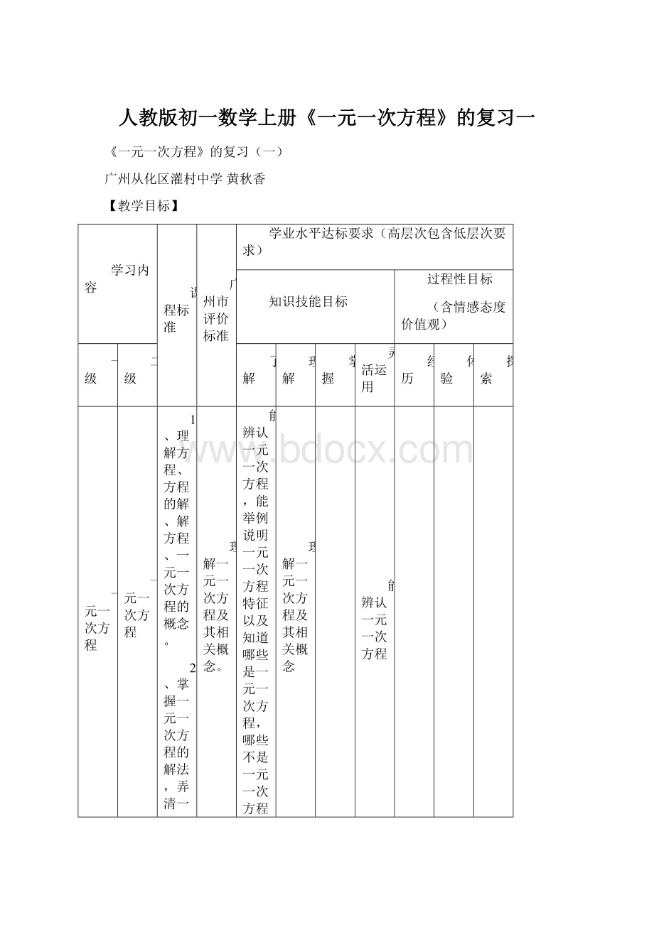 人教版初一数学上册《一元一次方程》的复习一.docx_第1页