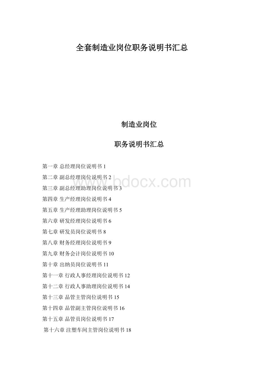 全套制造业岗位职务说明书汇总.docx