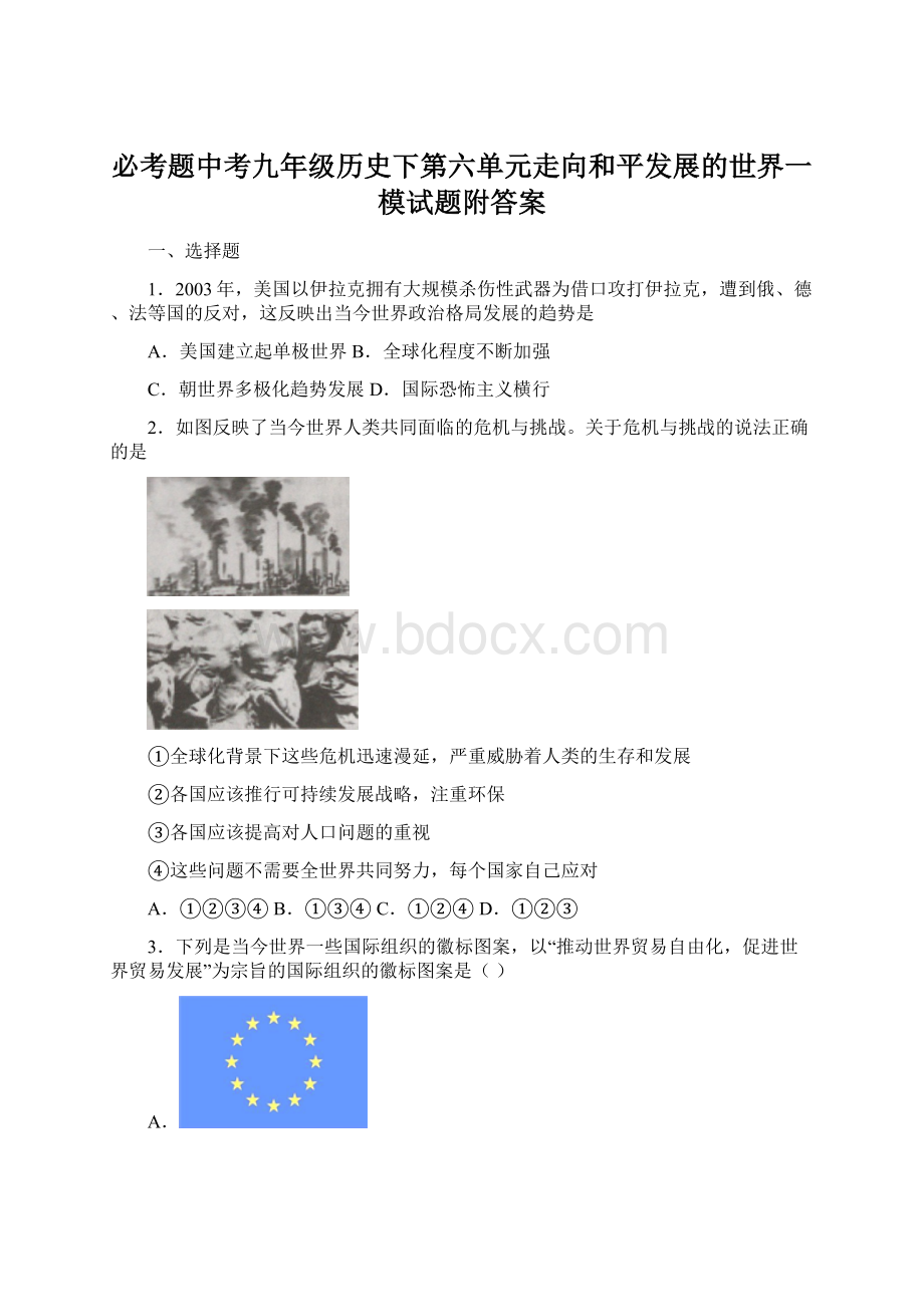 必考题中考九年级历史下第六单元走向和平发展的世界一模试题附答案Word格式.docx