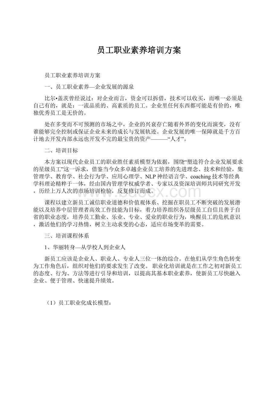 员工职业素养培训方案Word下载.docx