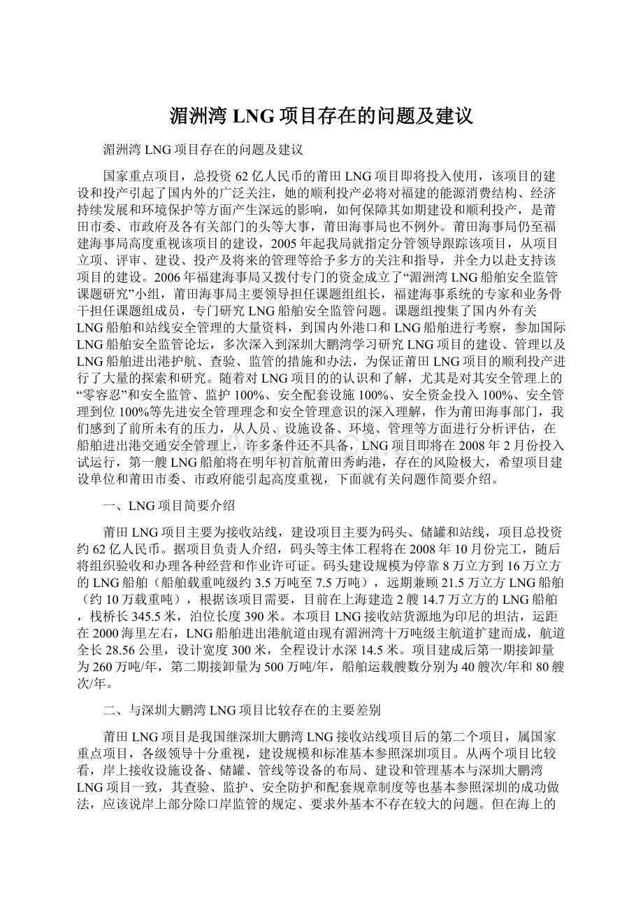 湄洲湾LNG项目存在的问题及建议Word格式.docx