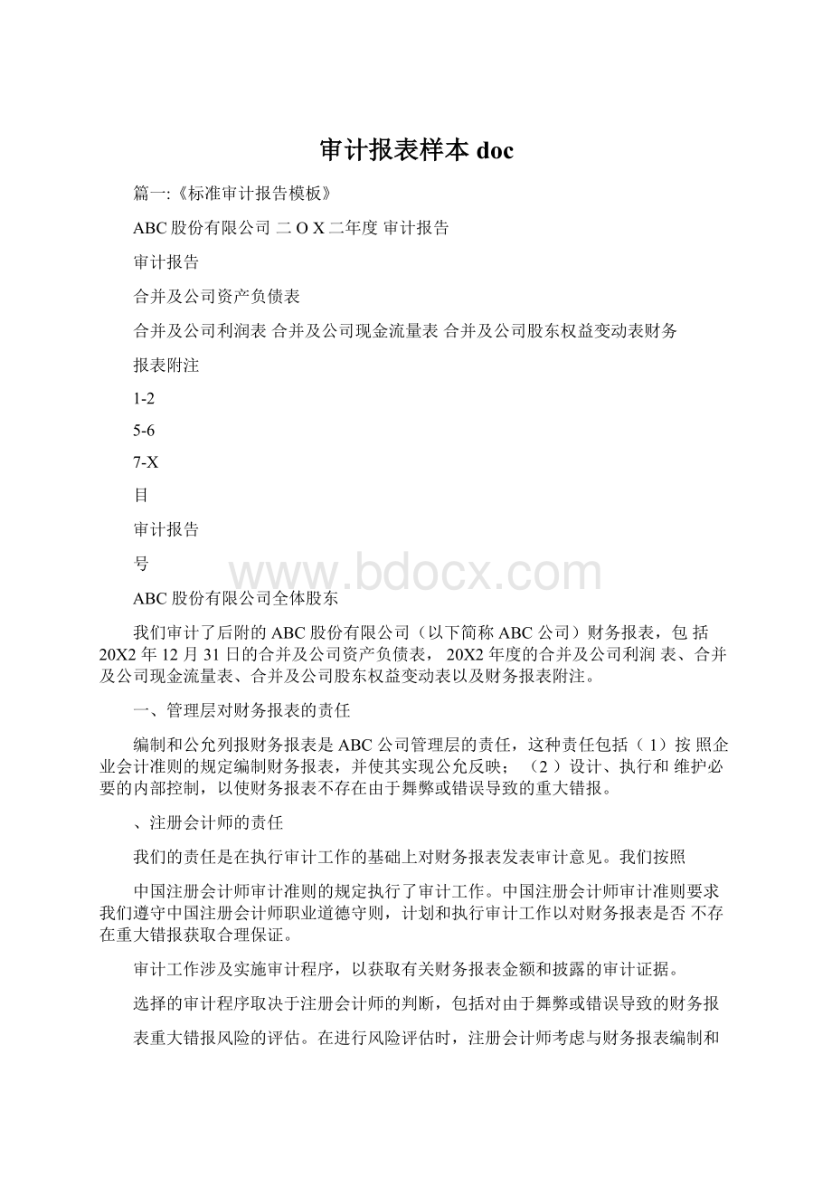 审计报表样本docWord文档格式.docx