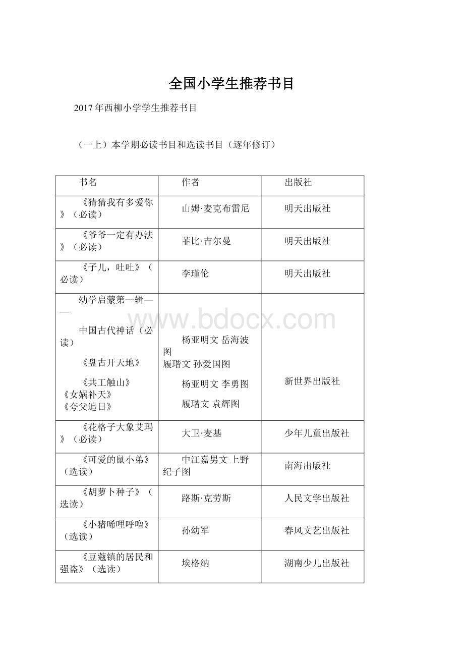 全国小学生推荐书目.docx_第1页