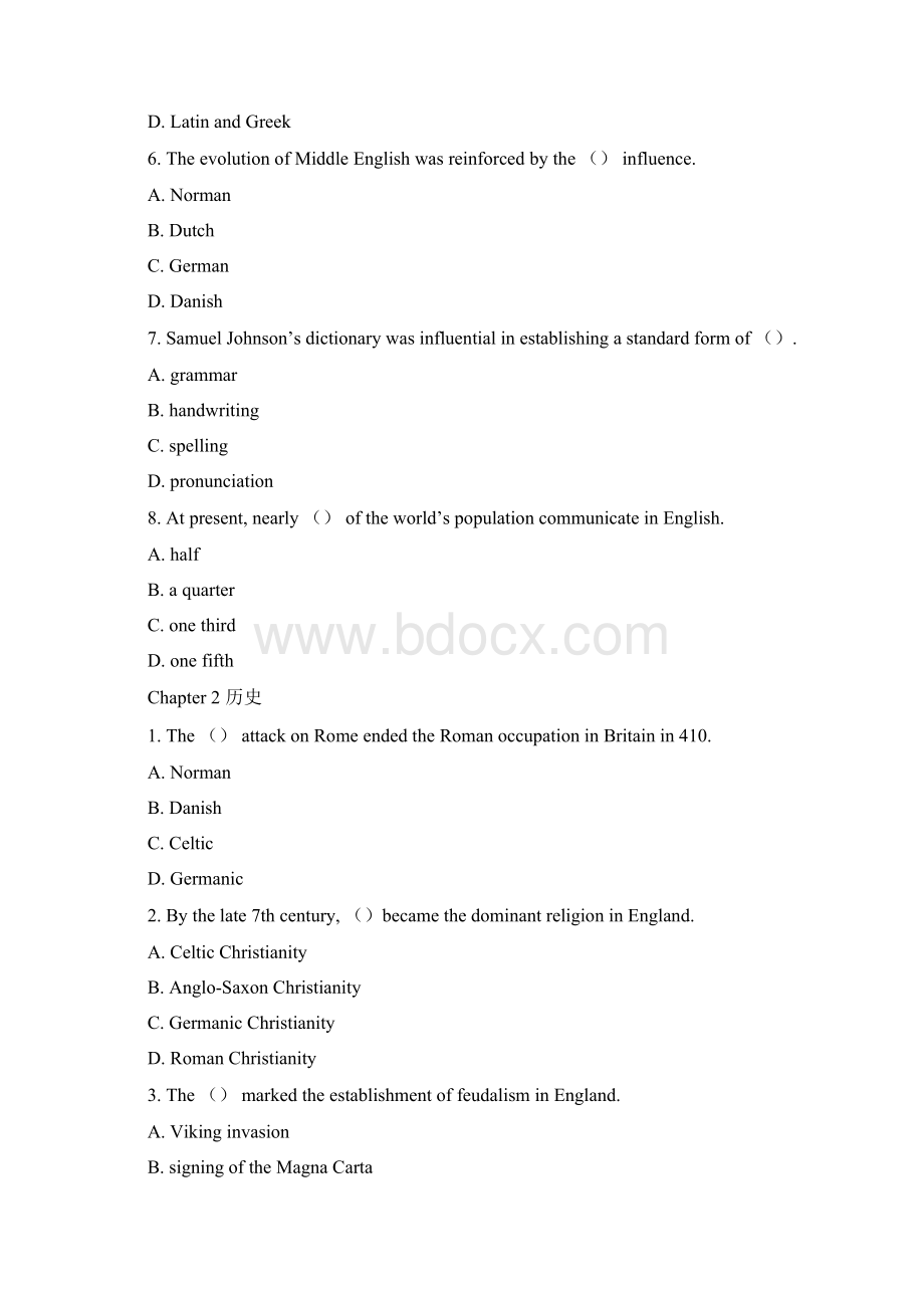 英语国家概况谢福之各章选择题.docx_第2页