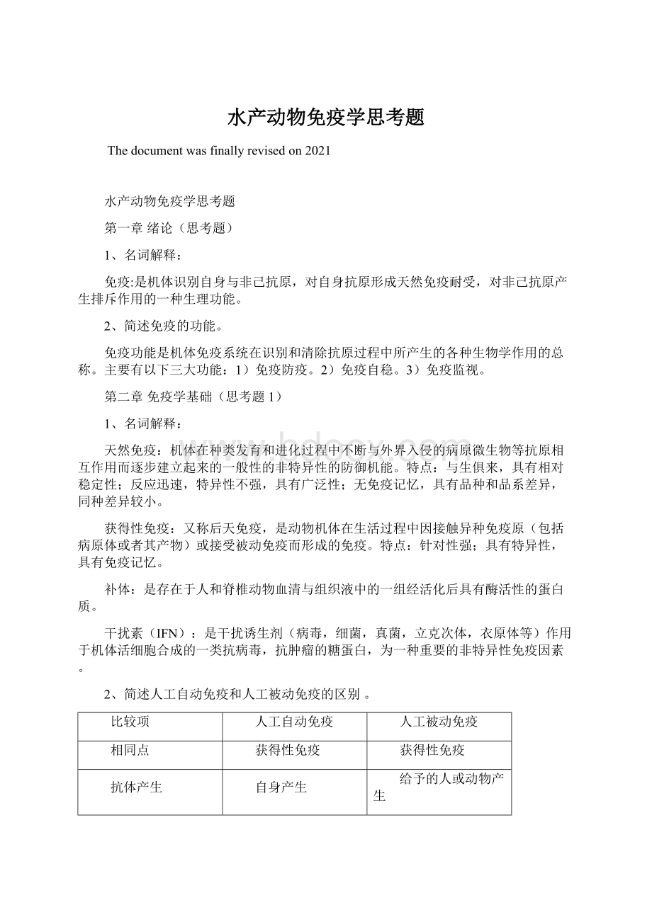 水产动物免疫学思考题Word文档格式.docx_第1页