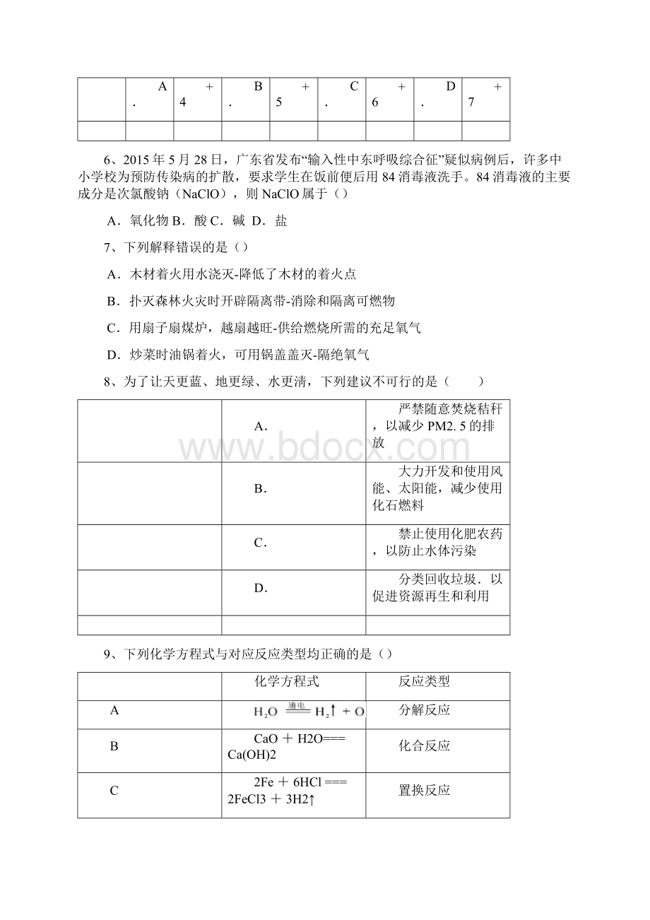 冠湘学校届九年级下学期第一次段考化学试题附答案Word文档格式.docx_第2页