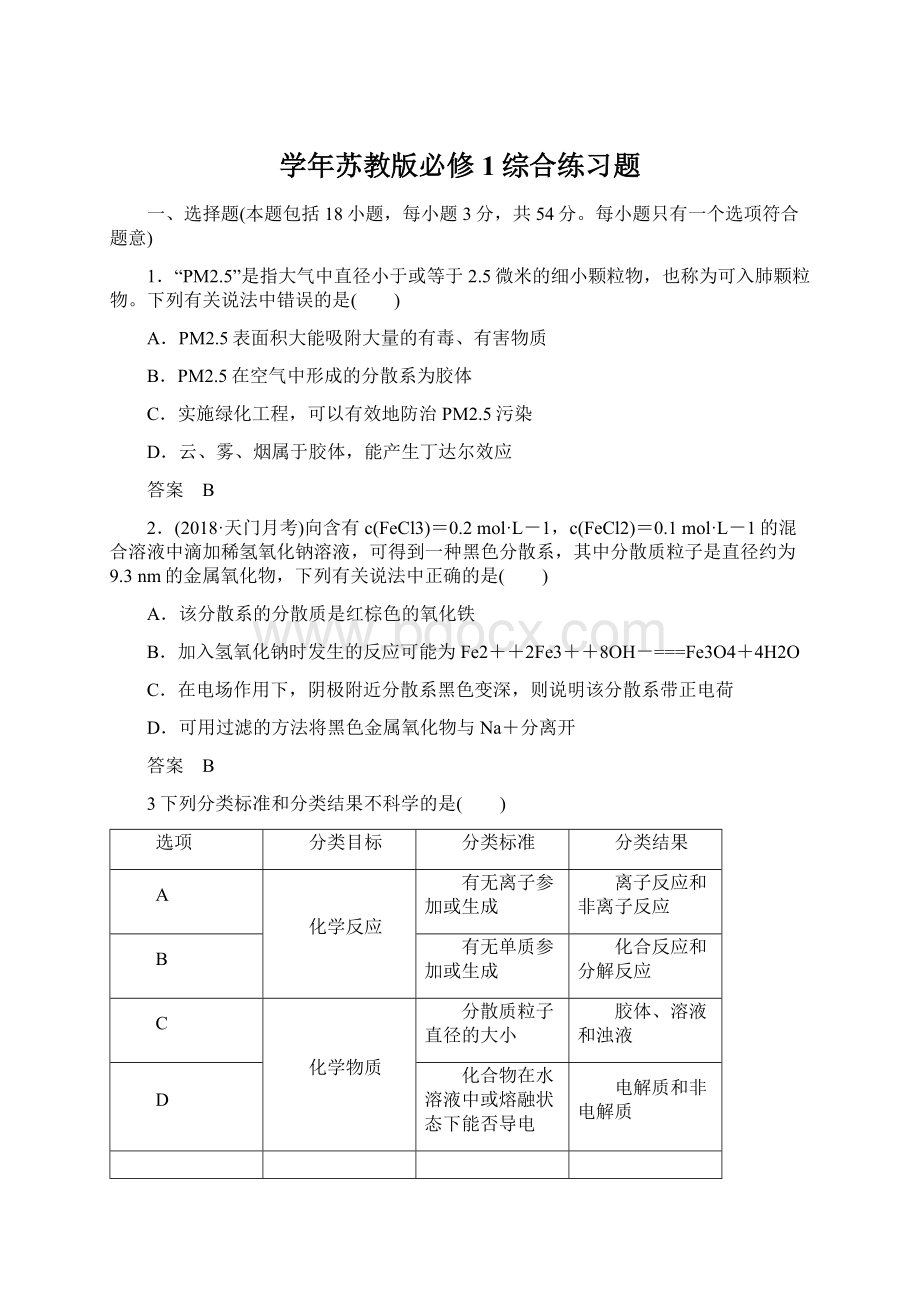 学年苏教版必修1综合练习题.docx