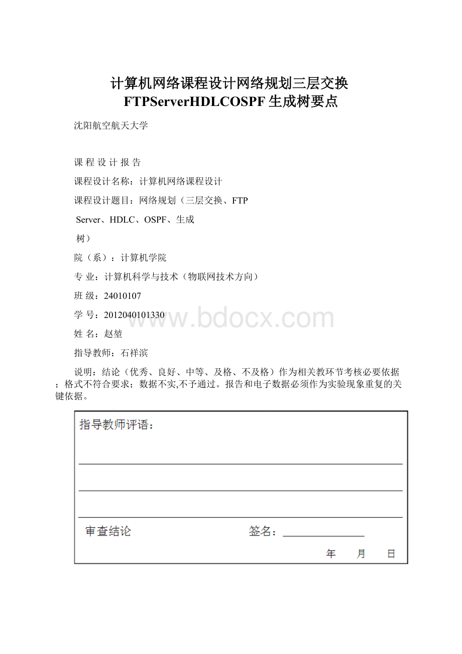 计算机网络课程设计网络规划三层交换FTPServerHDLCOSPF生成树要点.docx_第1页