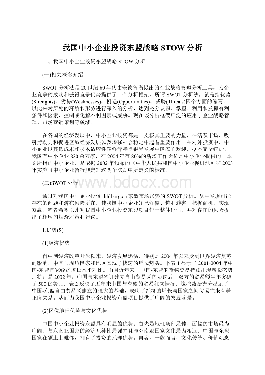 我国中小企业投资东盟战略STOW分析.docx_第1页