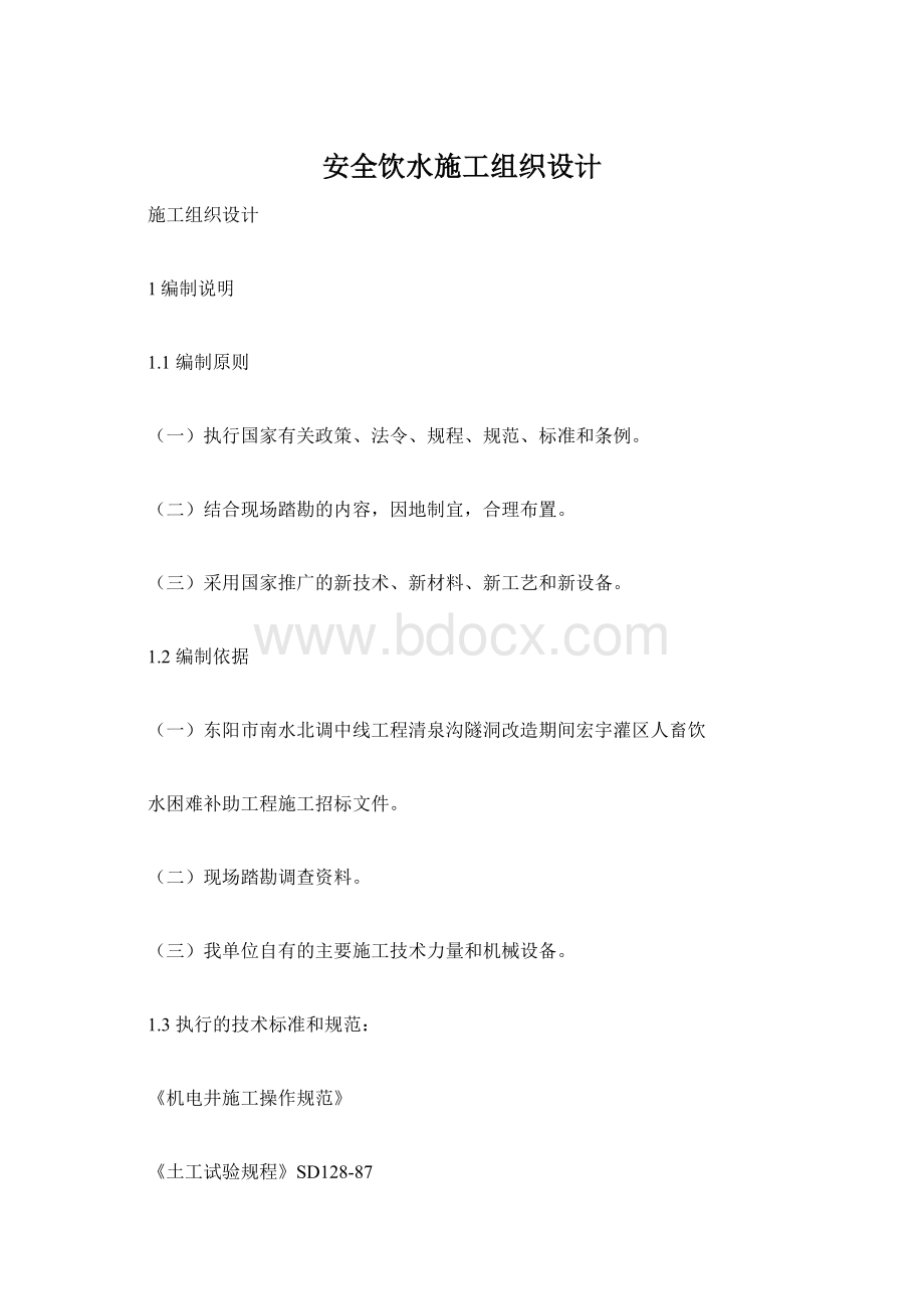 安全饮水施工组织设计文档格式.docx