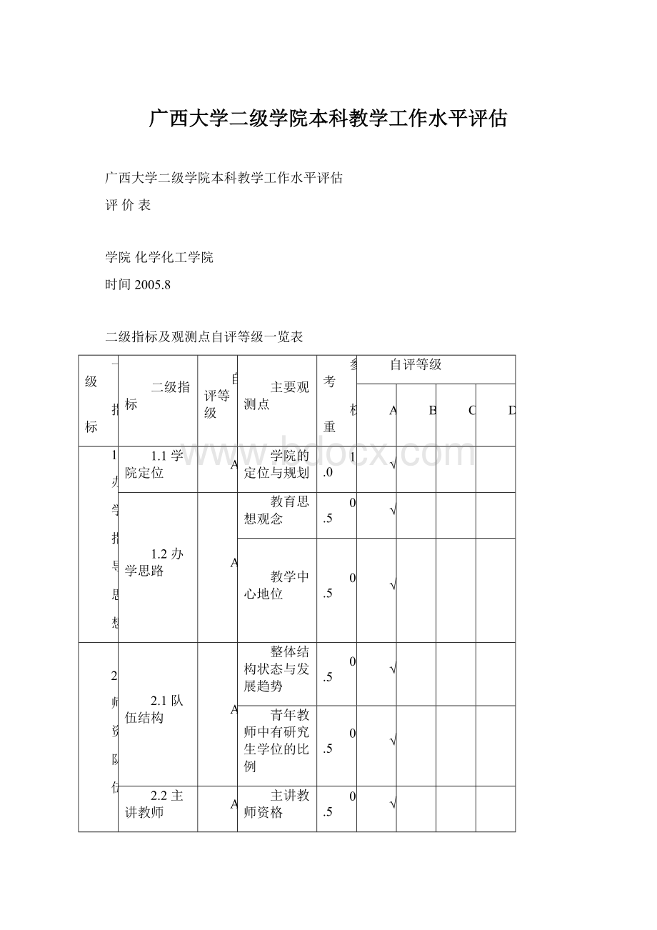 广西大学二级学院本科教学工作水平评估文档格式.docx_第1页