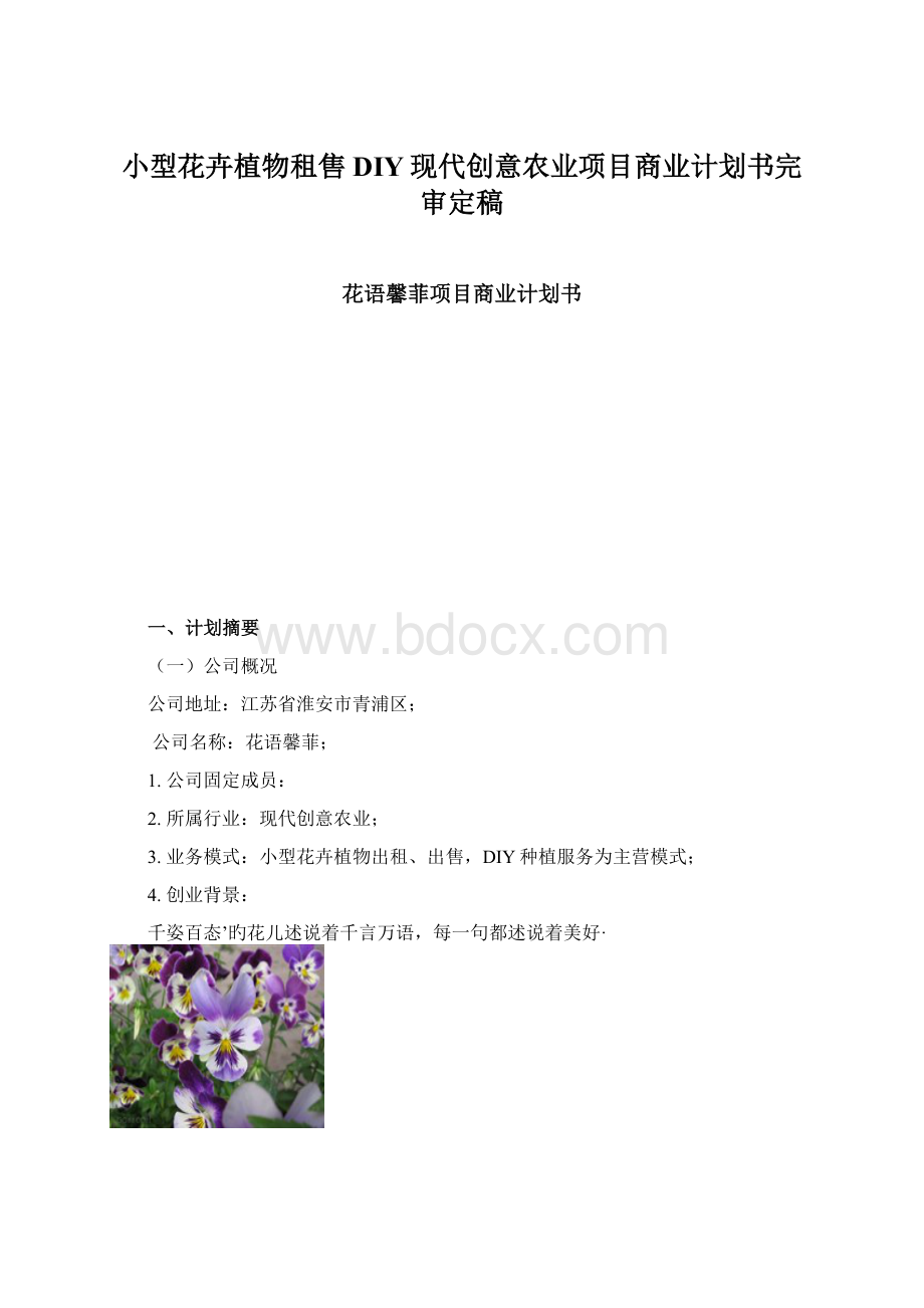 小型花卉植物租售DIY现代创意农业项目商业计划书完审定稿.docx
