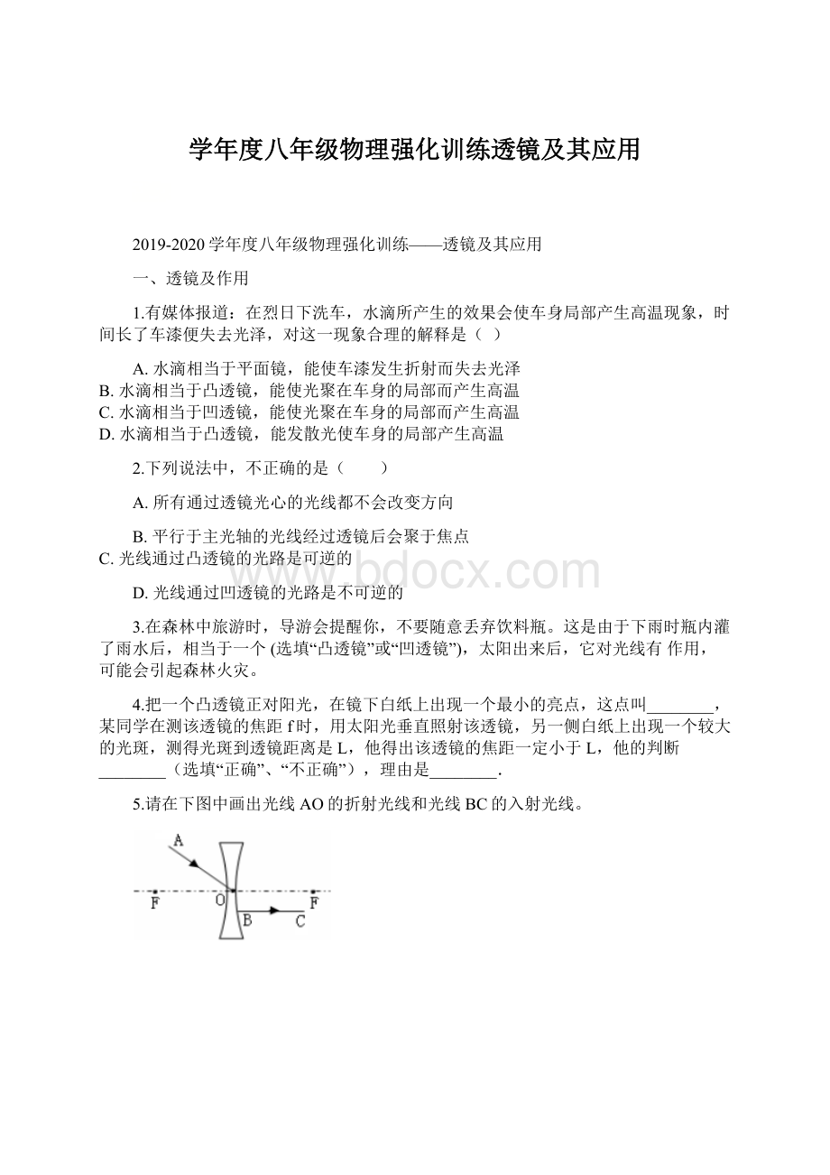 学年度八年级物理强化训练透镜及其应用.docx