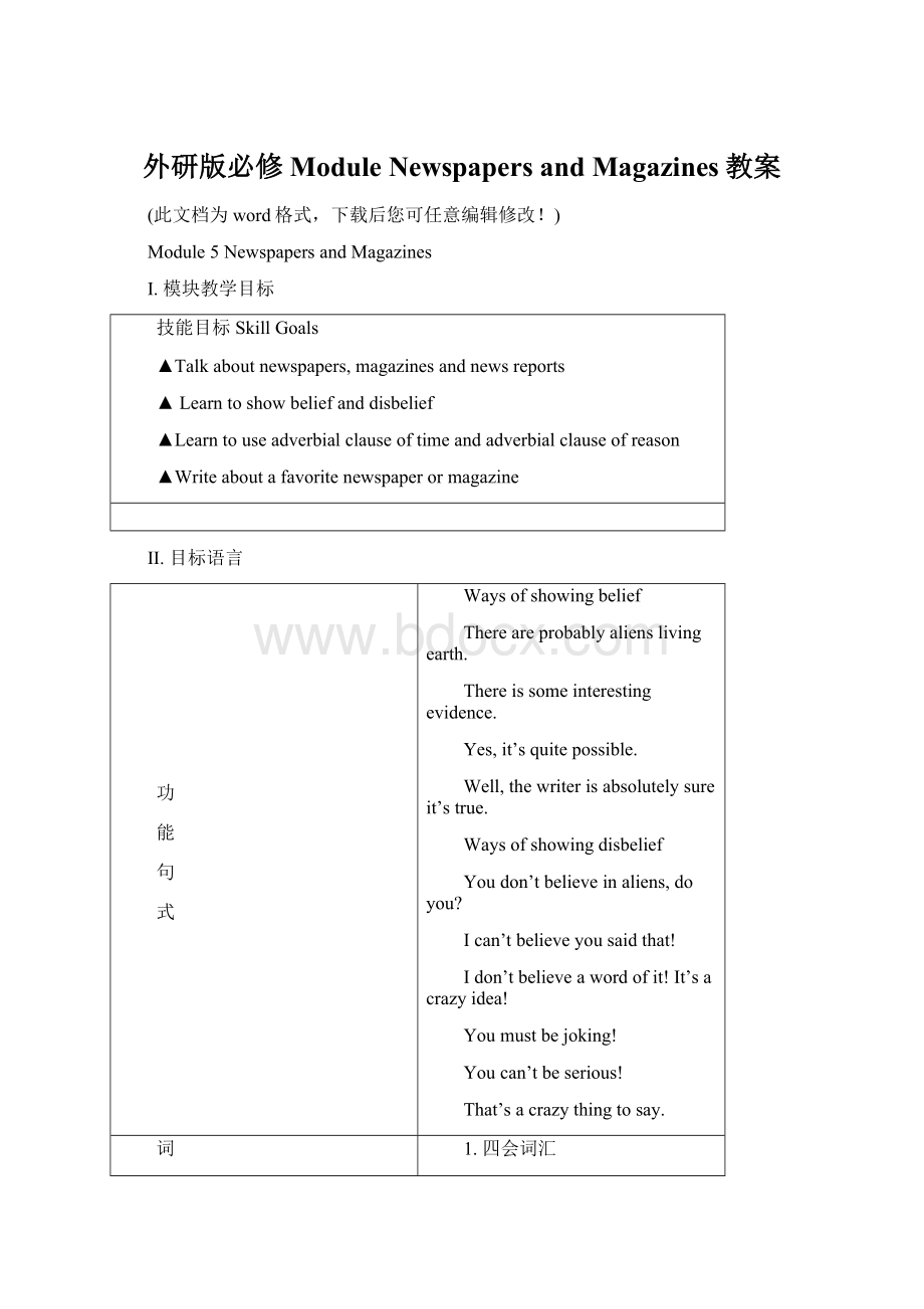 外研版必修ModuleNewspapers and Magazines教案Word文档下载推荐.docx