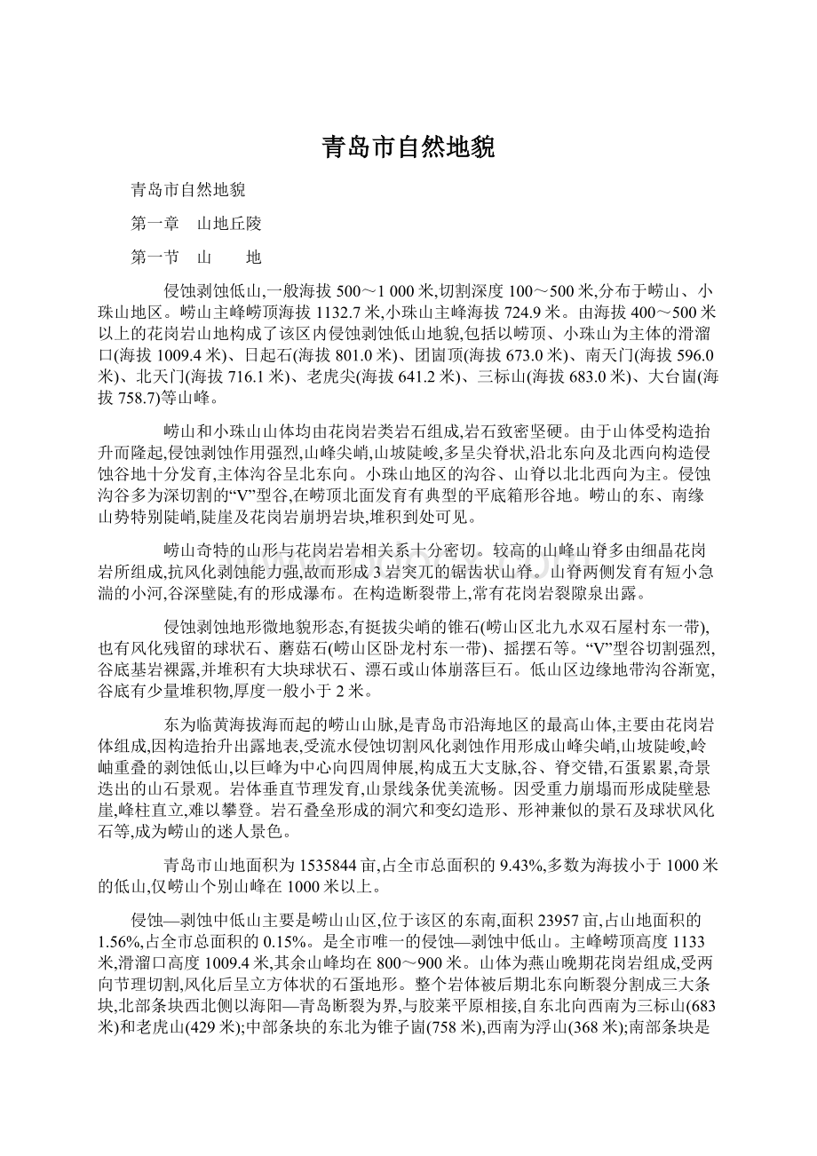 青岛市自然地貌Word文档下载推荐.docx