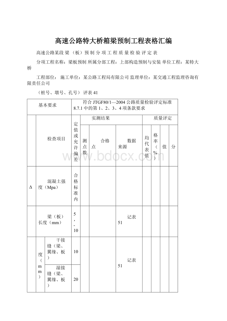 高速公路特大桥箱梁预制工程表格汇编.docx_第1页