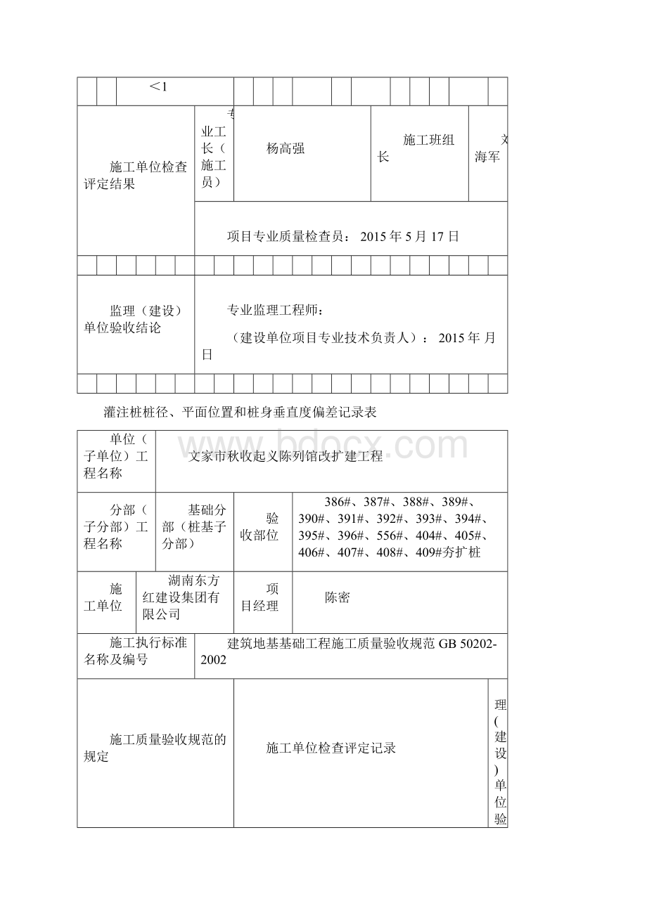 灌注桩桩径平面位置和桩身垂直度偏差记录表Word文档格式.docx_第3页