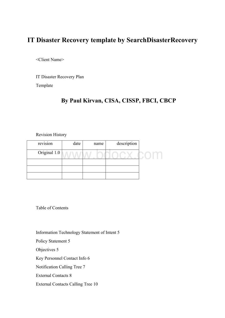 IT Disaster Recovery template by SearchDisasterRecovery.docx_第1页