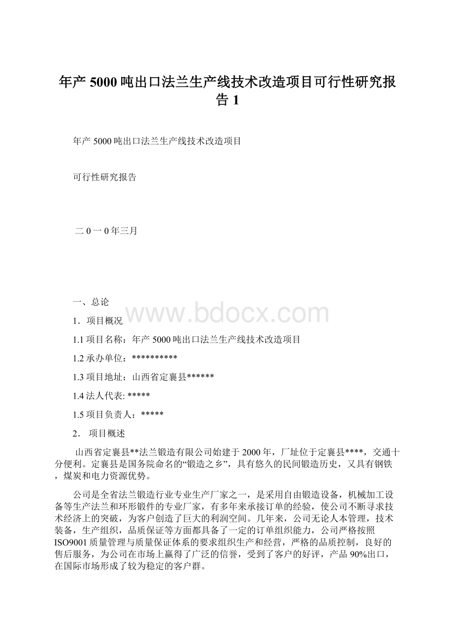 年产5000吨出口法兰生产线技术改造项目可行性研究报告1Word文件下载.docx_第1页