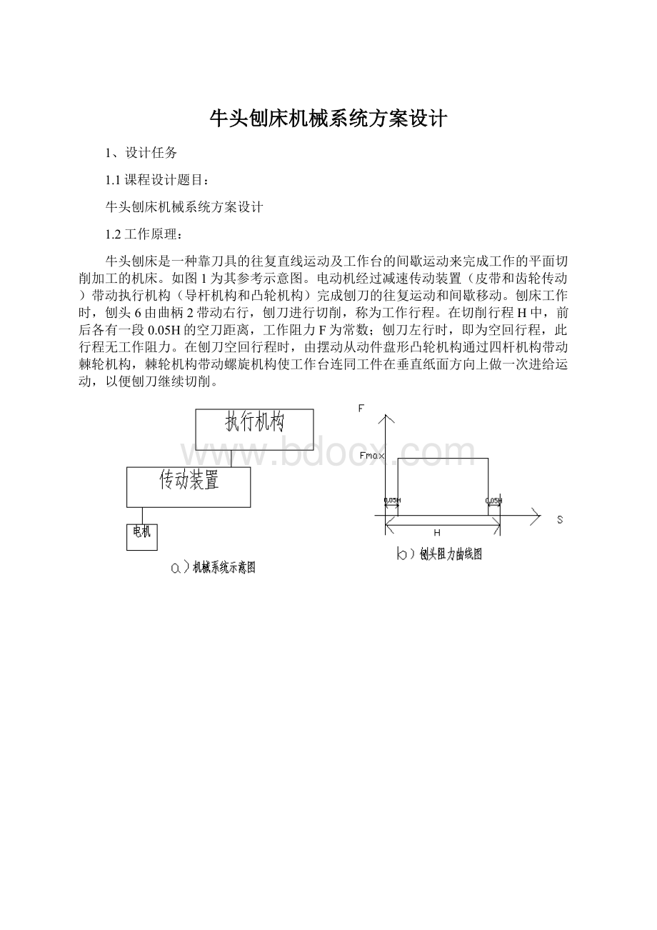 牛头刨床机械系统方案设计Word文档格式.docx_第1页