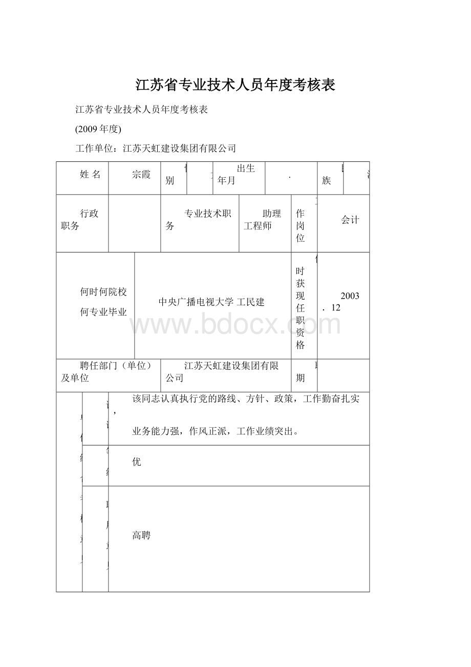 江苏省专业技术人员年度考核表.docx_第1页