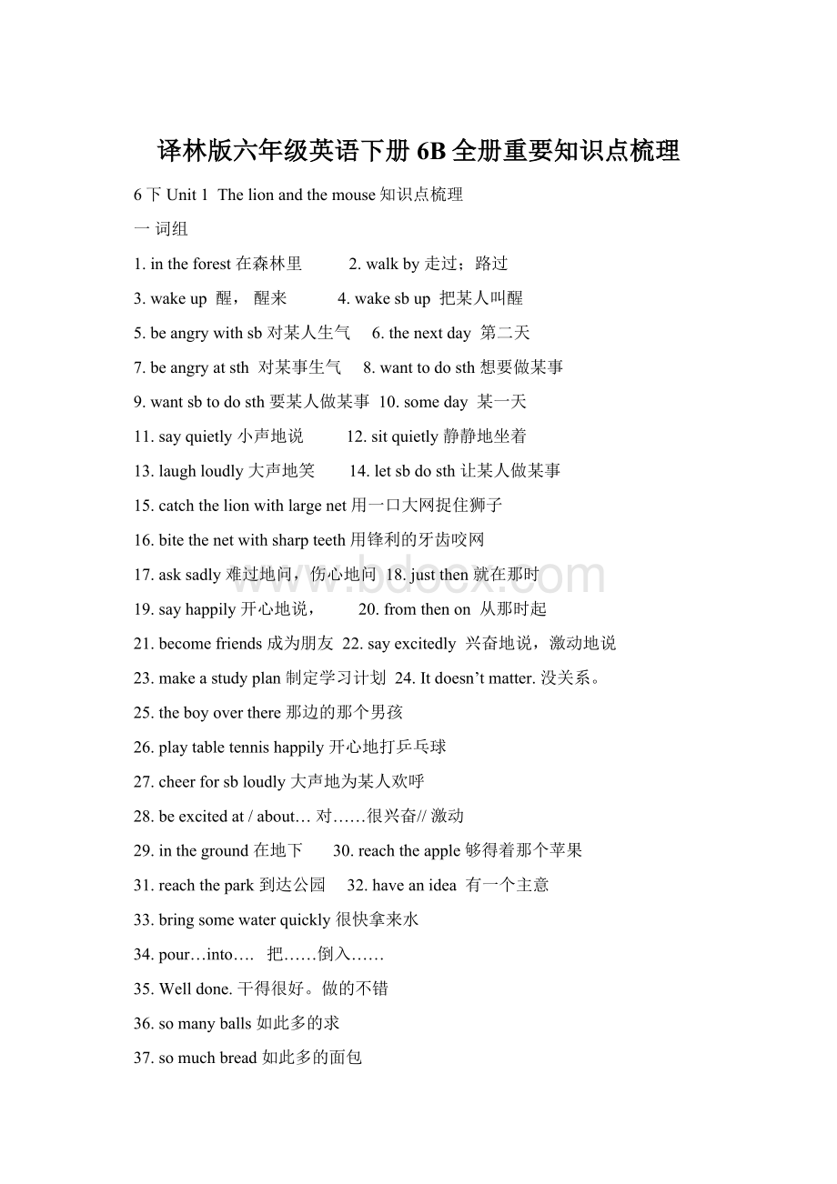 译林版六年级英语下册6B全册重要知识点梳理Word文件下载.docx