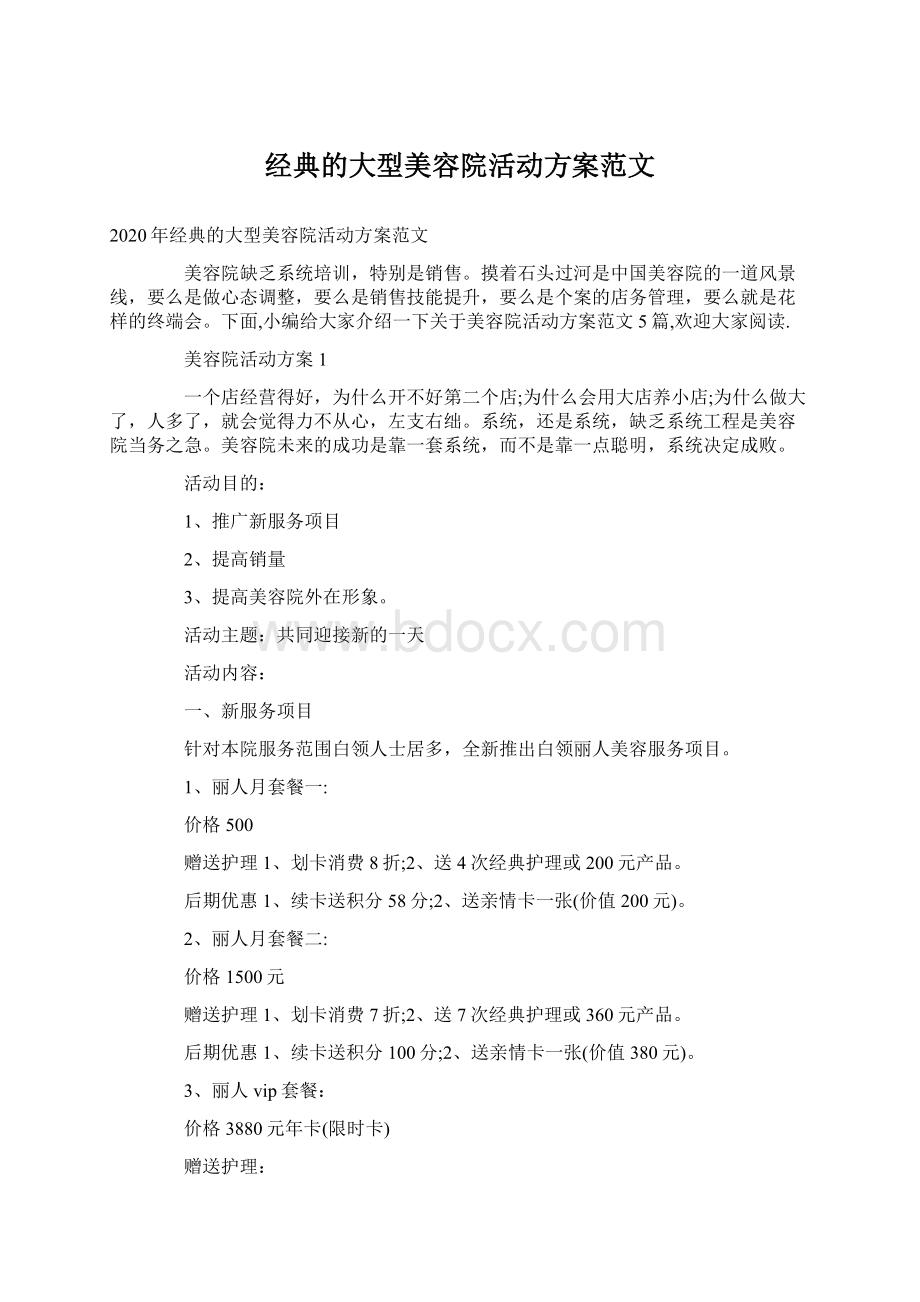 经典的大型美容院活动方案范文.docx_第1页