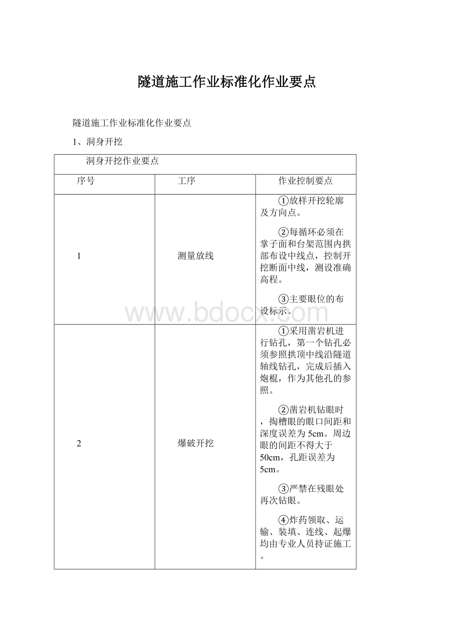 隧道施工作业标准化作业要点.docx