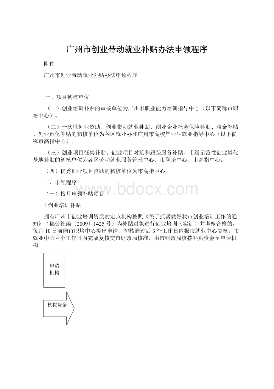 广州市创业带动就业补贴办法申领程序文档格式.docx