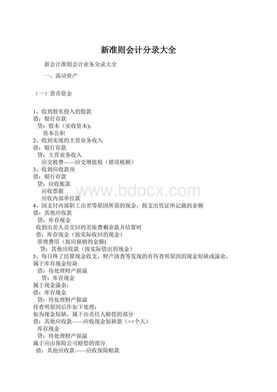 新准则会计分录大全Word文件下载.docx_第1页