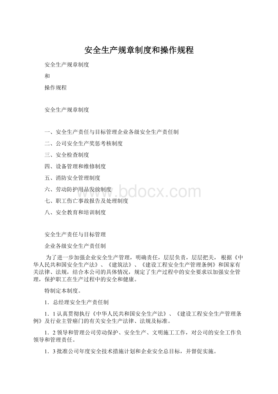 安全生产规章制度和操作规程Word文件下载.docx