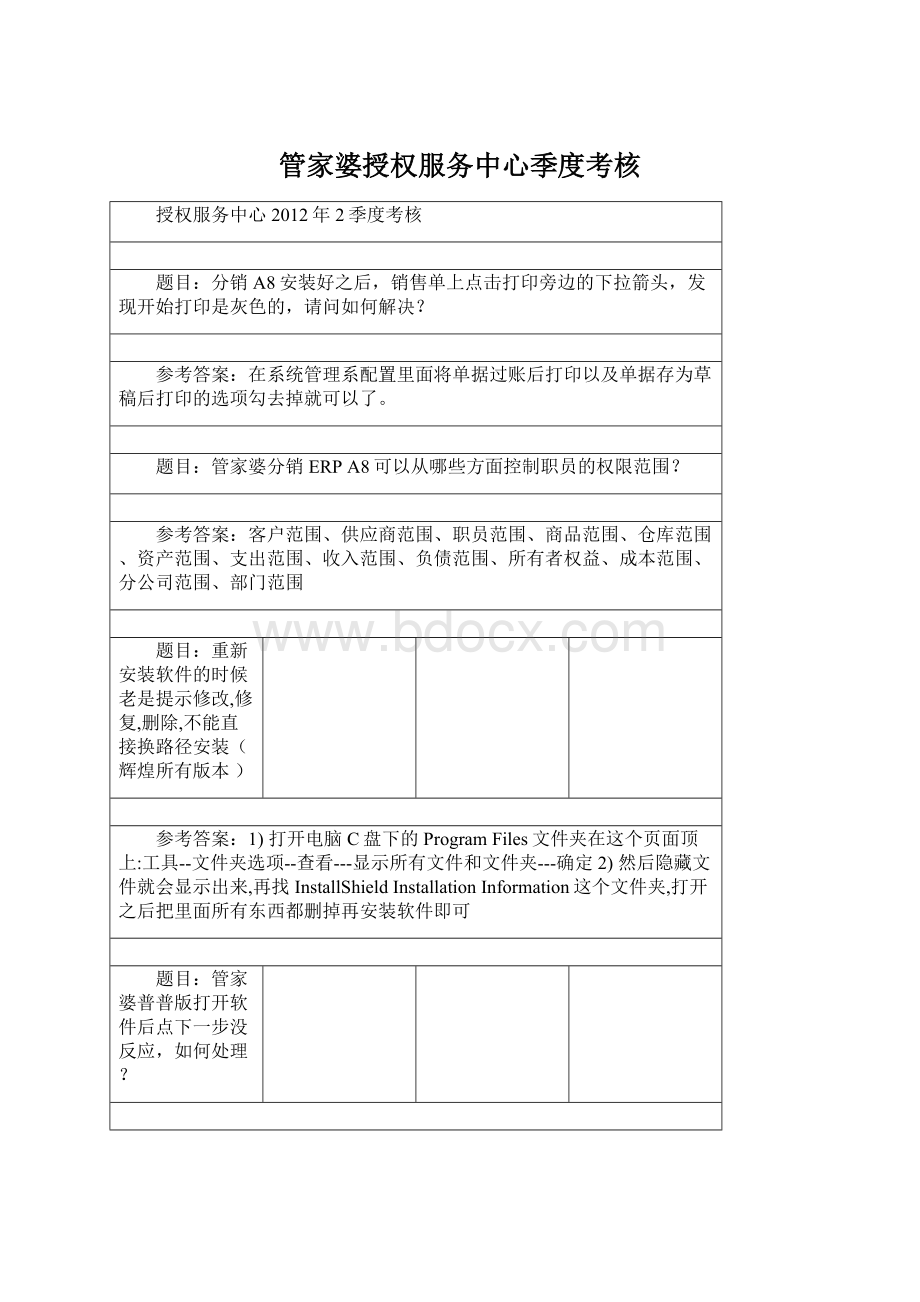 管家婆授权服务中心季度考核Word格式.docx_第1页