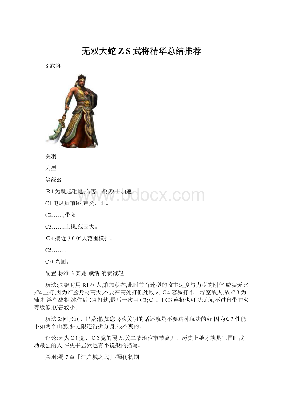 无双大蛇Z S武将精华总结推荐Word文档下载推荐.docx_第1页