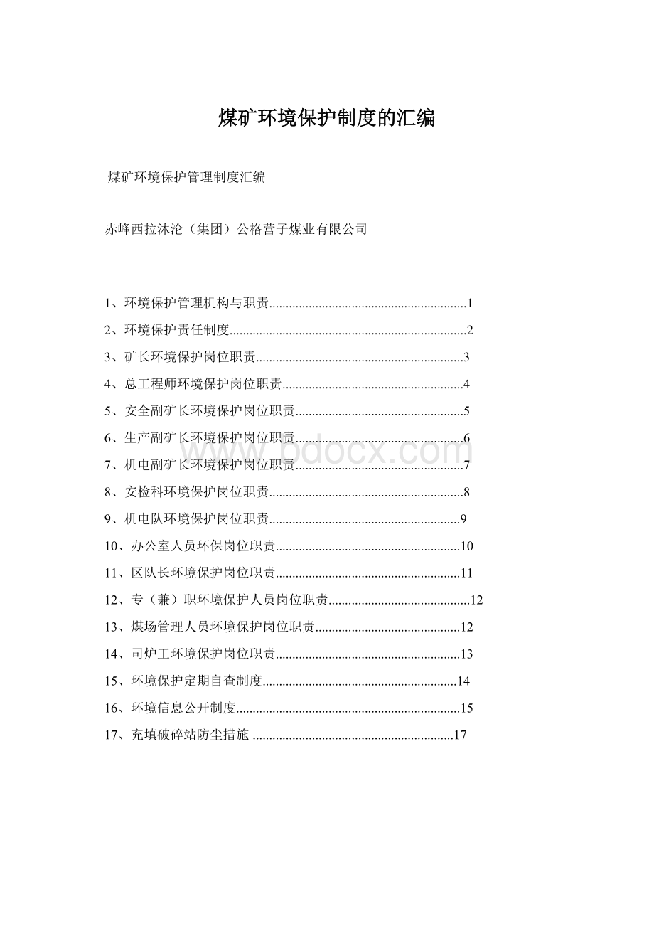 煤矿环境保护制度的汇编Word格式.docx_第1页
