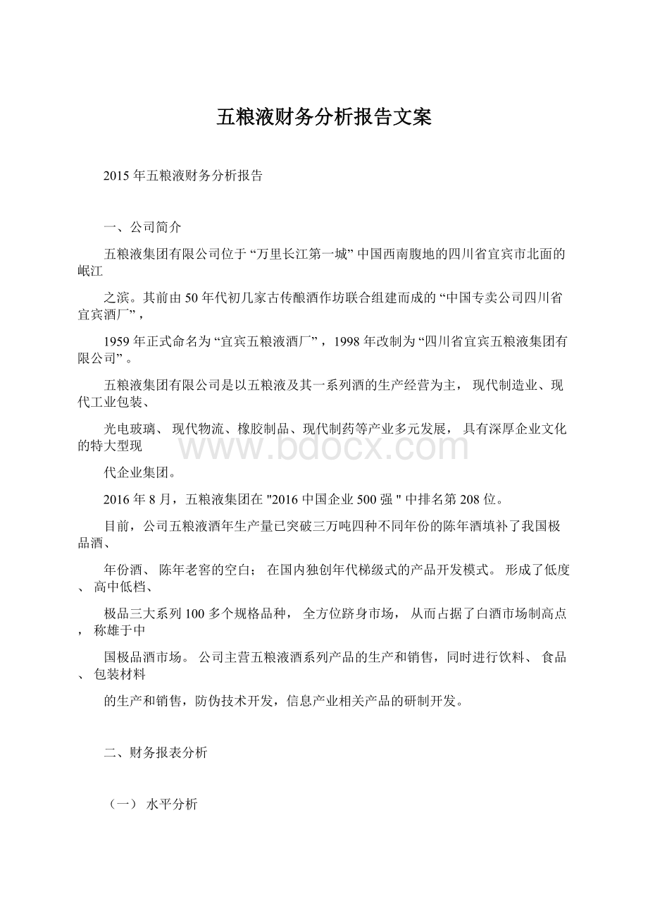 五粮液财务分析报告文案Word格式文档下载.docx