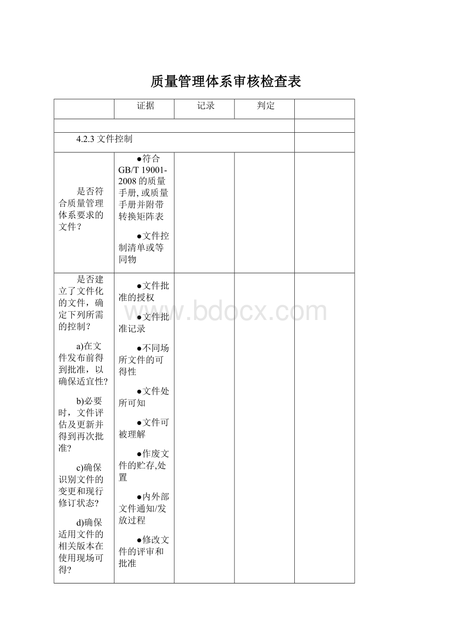 质量管理体系审核检查表Word格式.docx_第1页