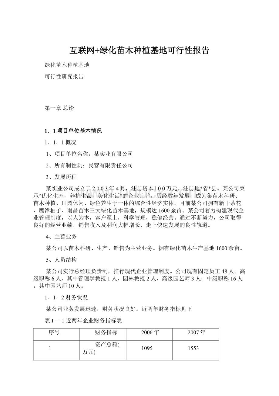 互联网+绿化苗木种植基地可行性报告.docx_第1页