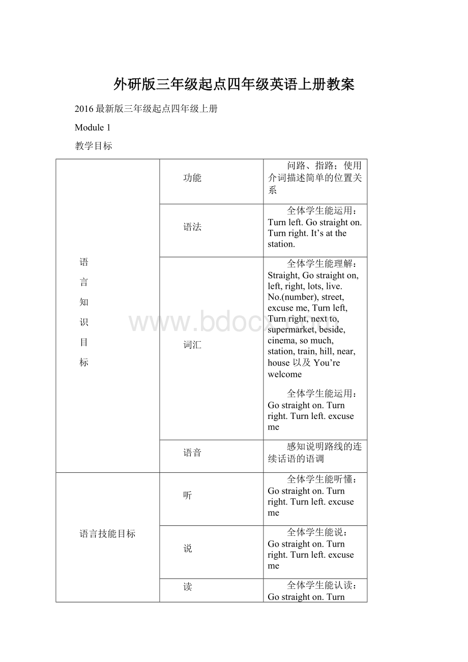 外研版三年级起点四年级英语上册教案.docx_第1页