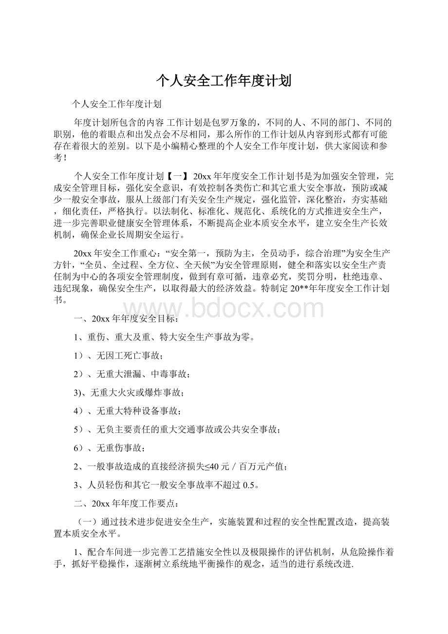 个人安全工作年度计划.docx_第1页