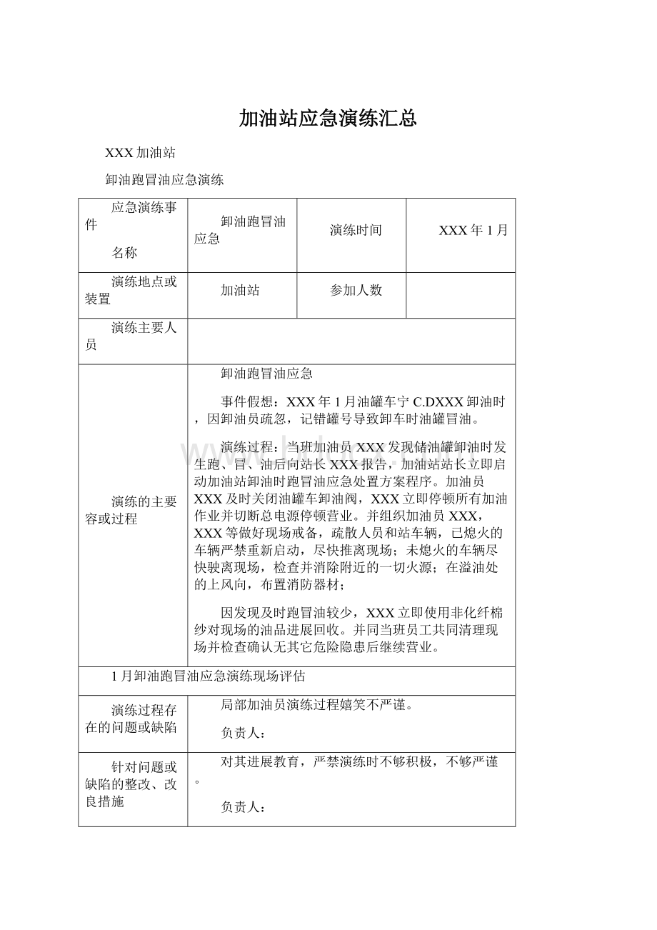 加油站应急演练汇总Word下载.docx